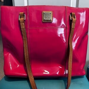 Dooney & Bourke Shiny Pink Tote with leather brown handles
